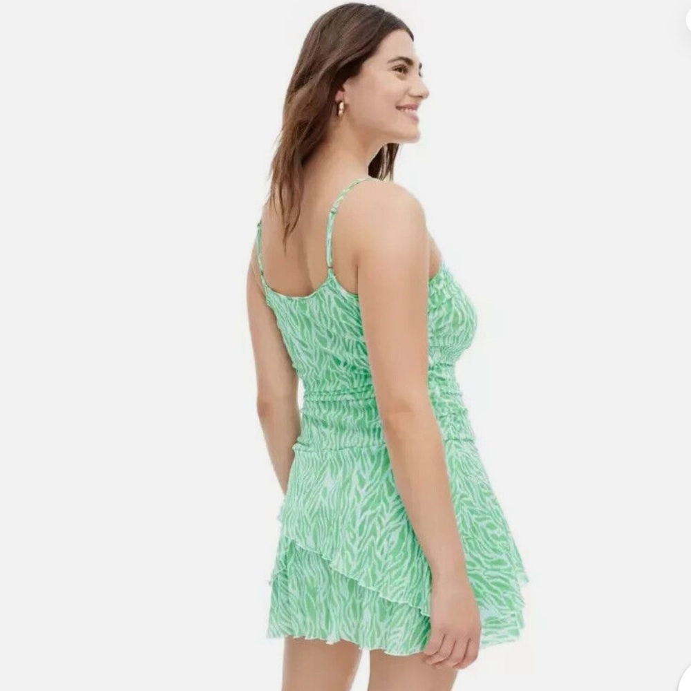 Women’s Mint Green Printed Tiered Mini Dress